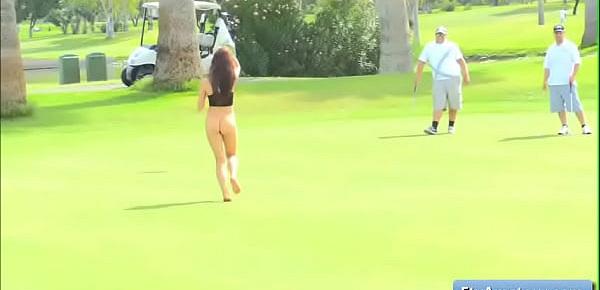  Sexy teen brunette amateur Anyah gets naked on the golf course and finger fuck herself deep and tender